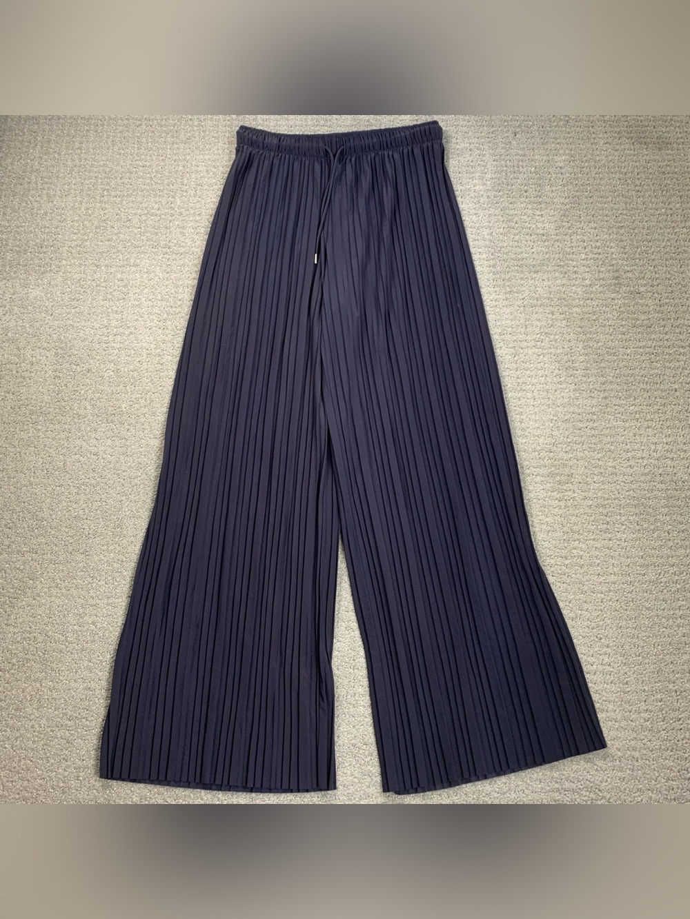 Lock & Love Women’s Plus Navy Pleated Wide-Leg Pants Drawstring Elastic Waist